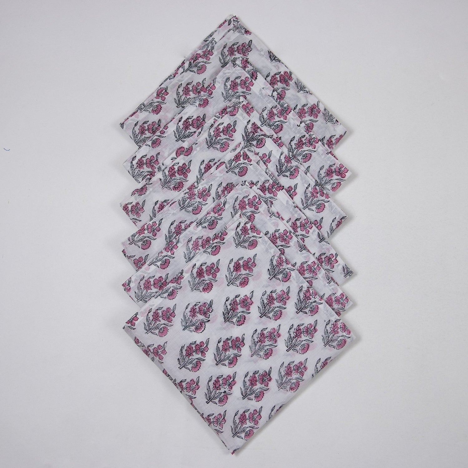 Pink Floral Indian Block Print Table Cloth Napkins