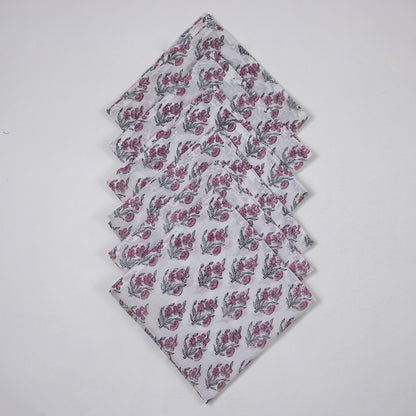 Pink Floral Indian Block Print Table Cloth Napkins