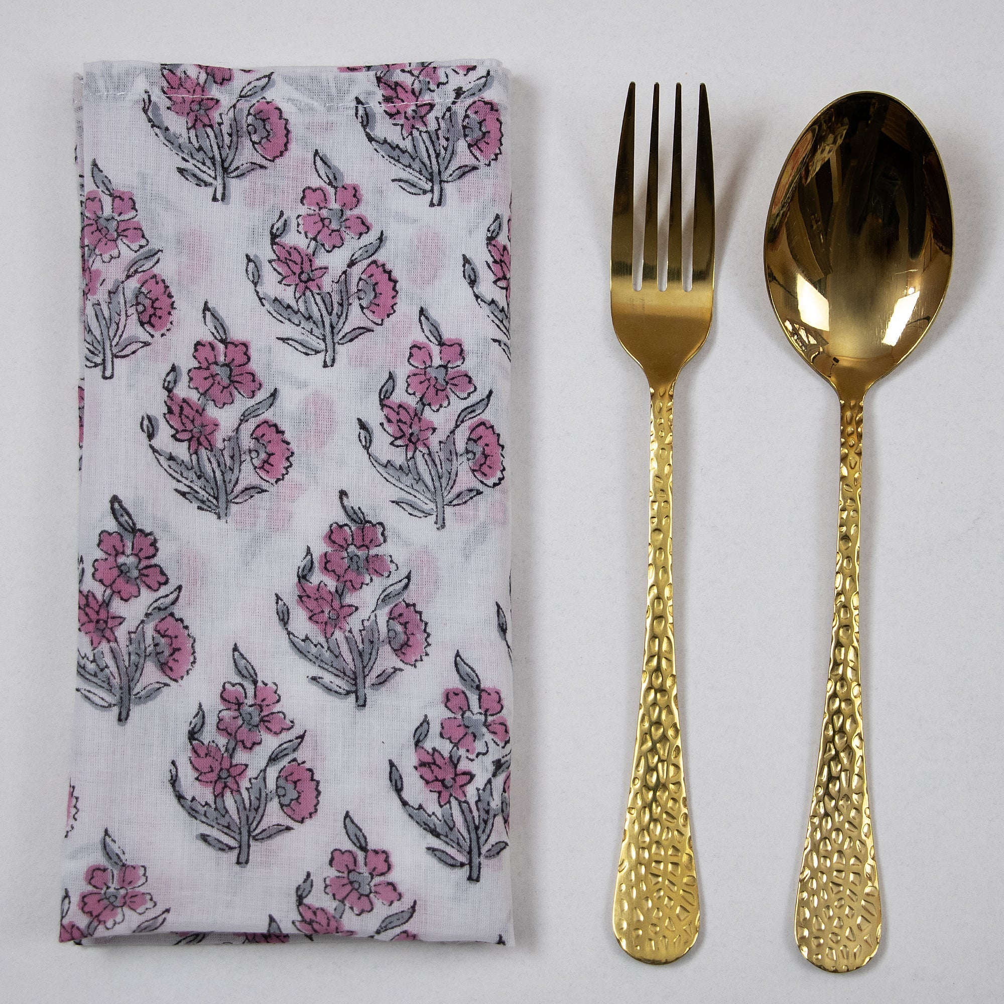 Pink Floral Indian Block Print Table Cloth Napkins