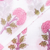Pink Floral Indian Hand Block Printed Cotton Cloth Material