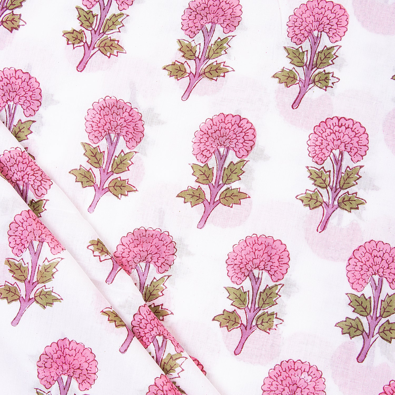 Pink Floral Indian Hand Block Printed Cotton Cloth Material