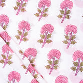 Pink Floral Indian Hand Block Printed Cotton Cloth Material