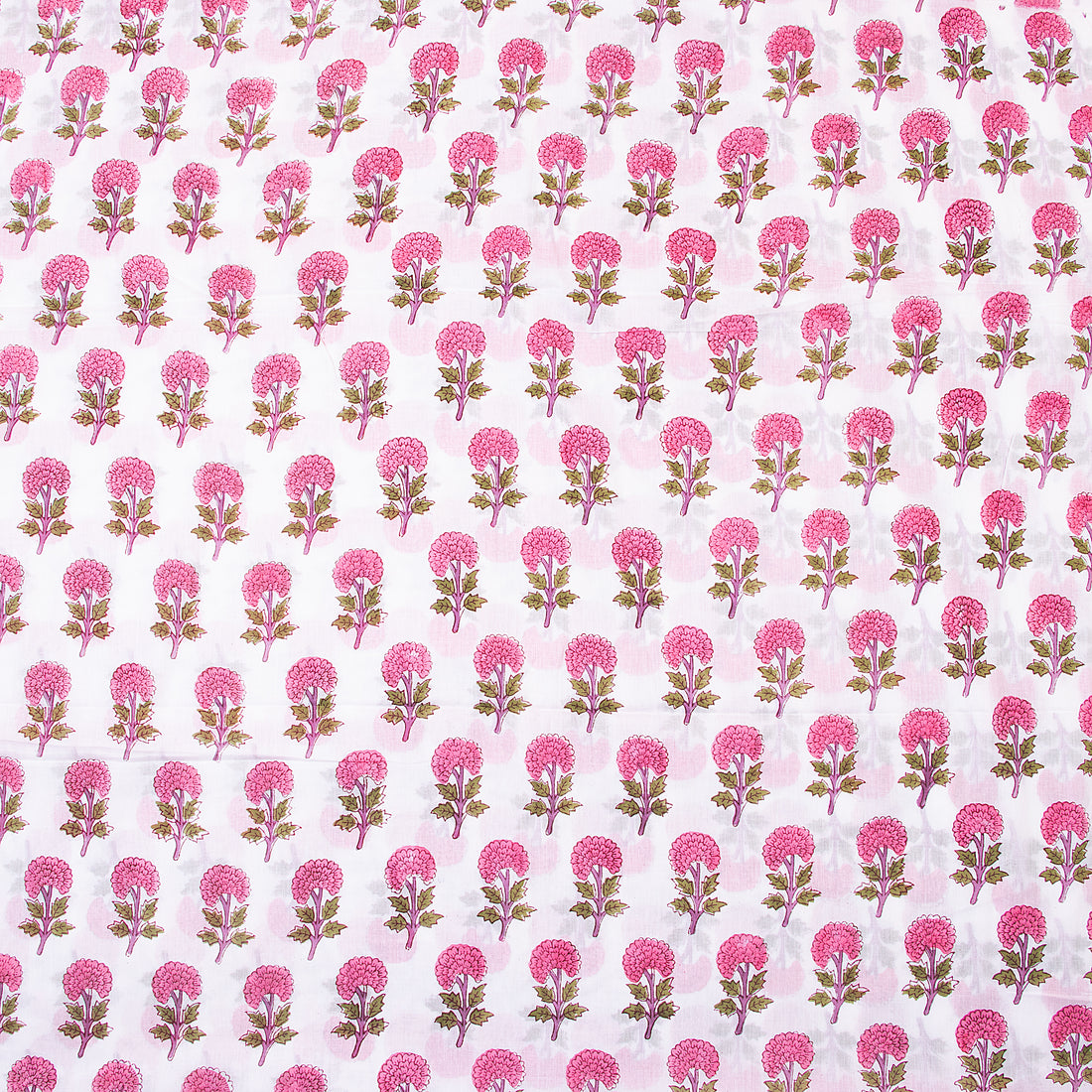 Pink Floral Indian Hand Block Printed Cotton Cloth Material