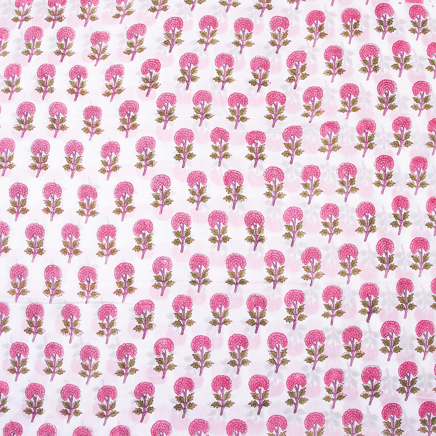 Pink Floral Indian Hand Block Printed Cotton Cloth Material
