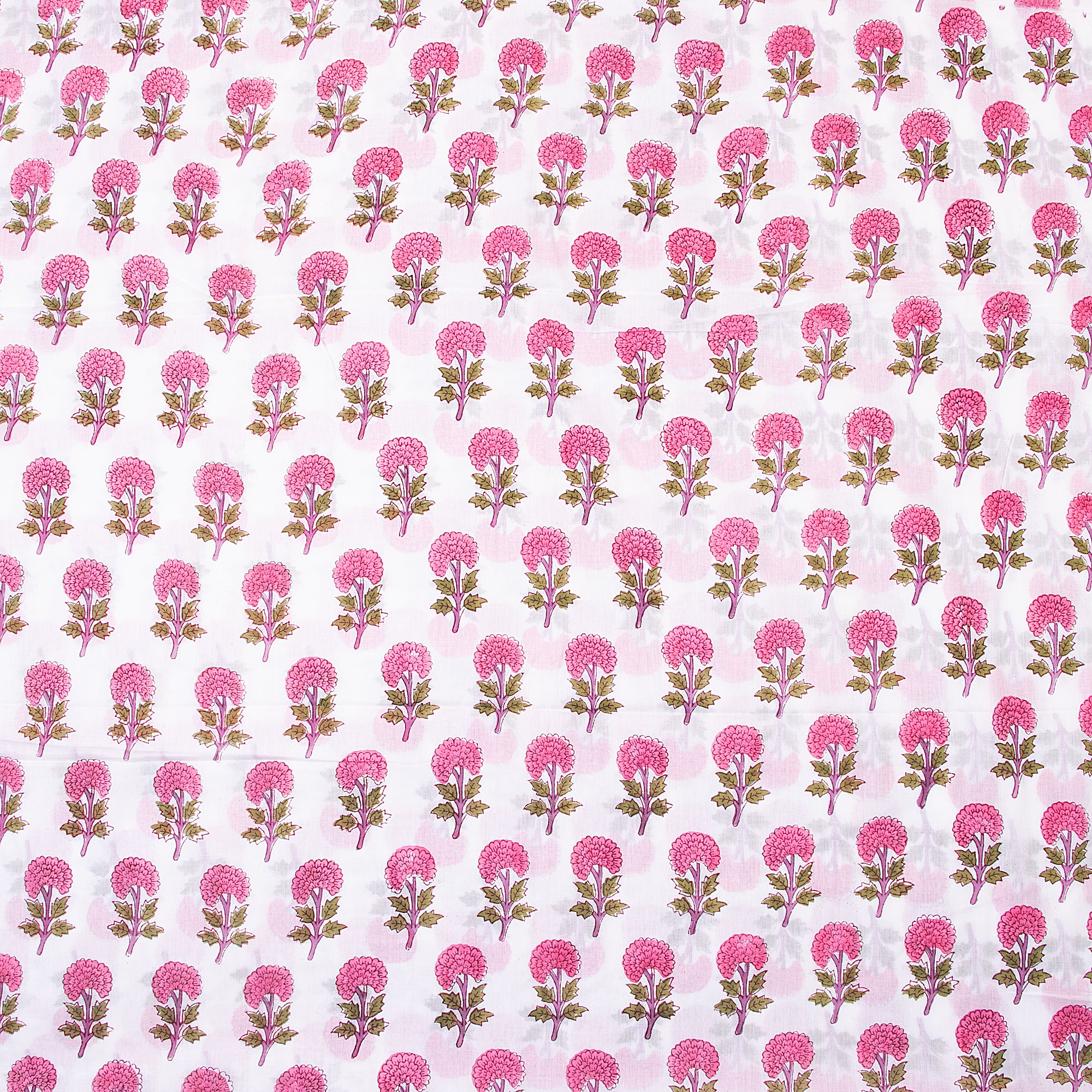 Pink Floral Indian Hand Block Printed Cotton Cloth Material