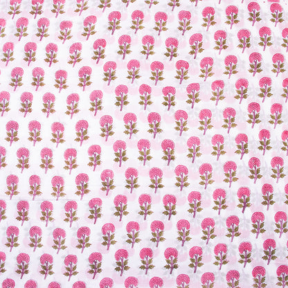 Pink Floral Indian Hand Block Printed Cotton Cloth Material
