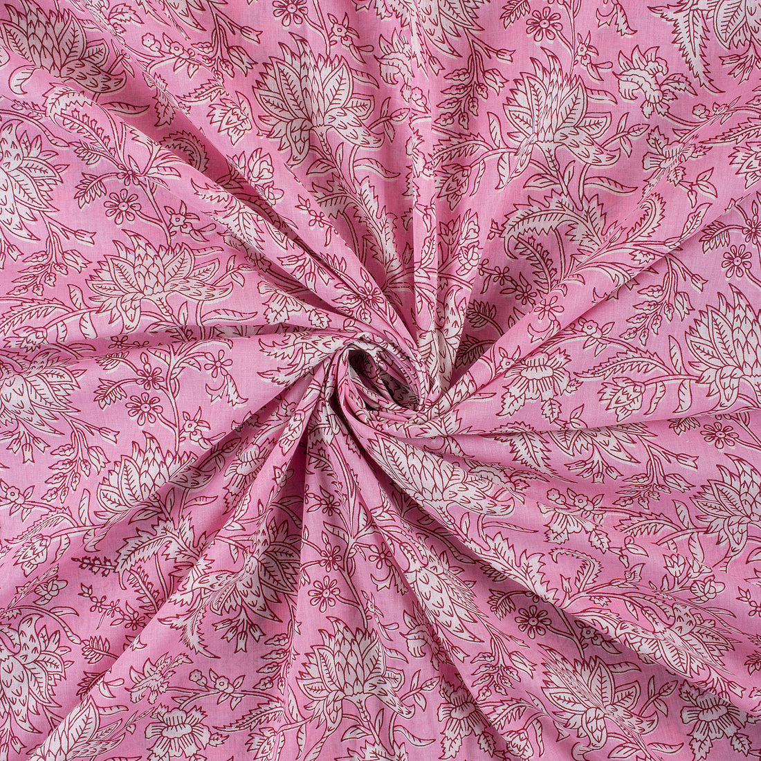 Pink Floral Indian Handmade Printed Cotton Material Fabric