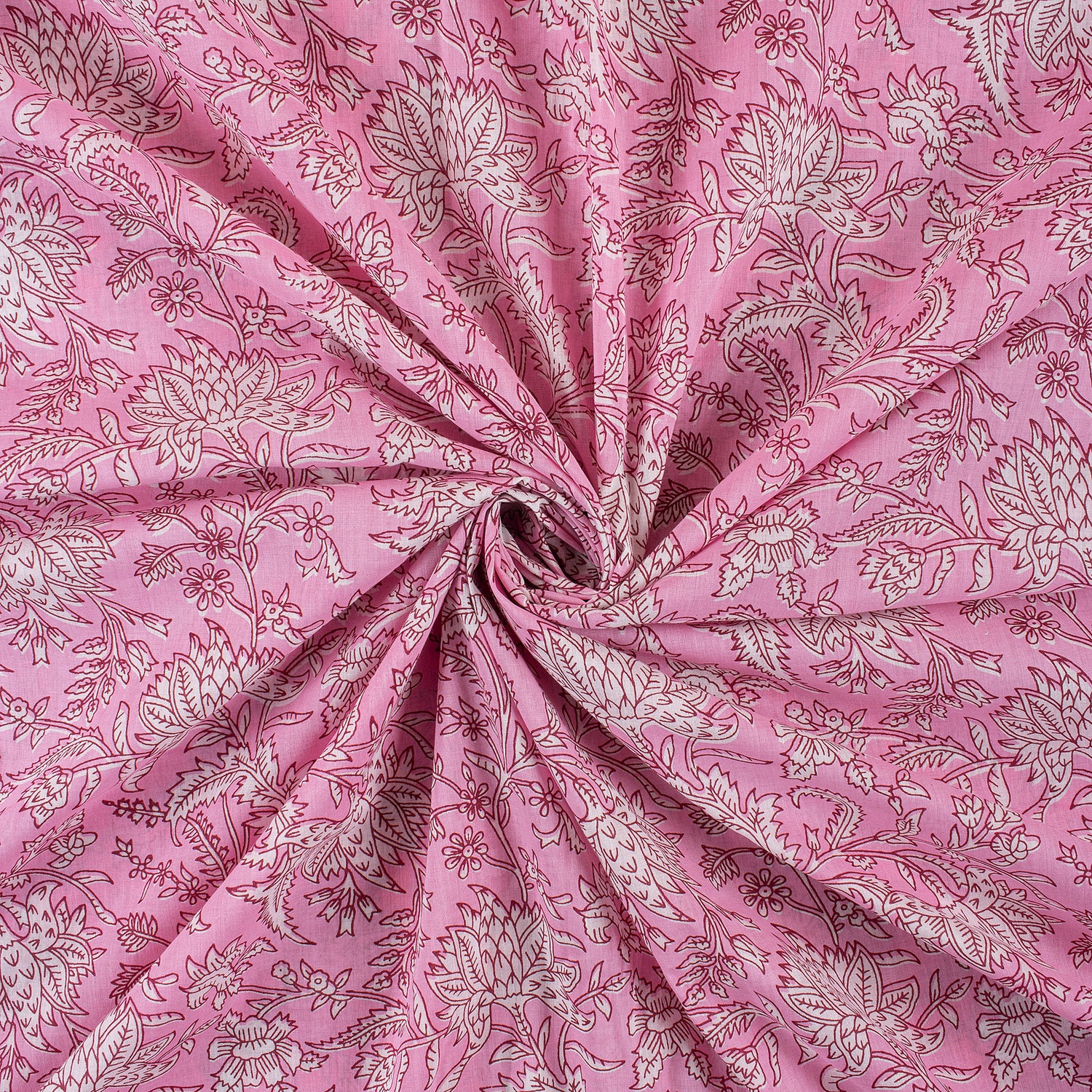 Pink Floral Indian Handmade Printed Cotton Material Fabric
