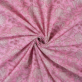 Pink Floral Indian Handmade Printed Cotton Material Fabric