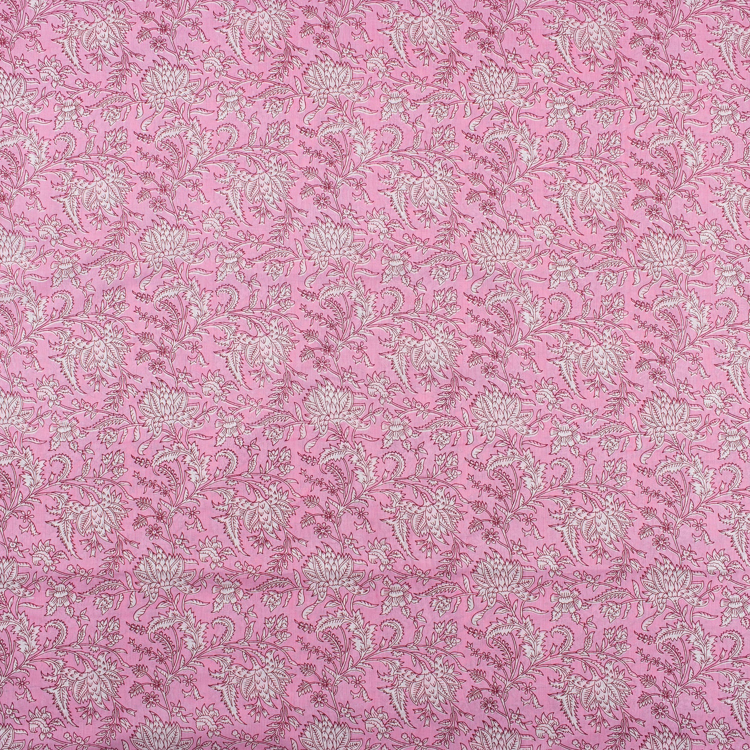 Pink Floral Indian Handmade Printed Cotton Material Fabric