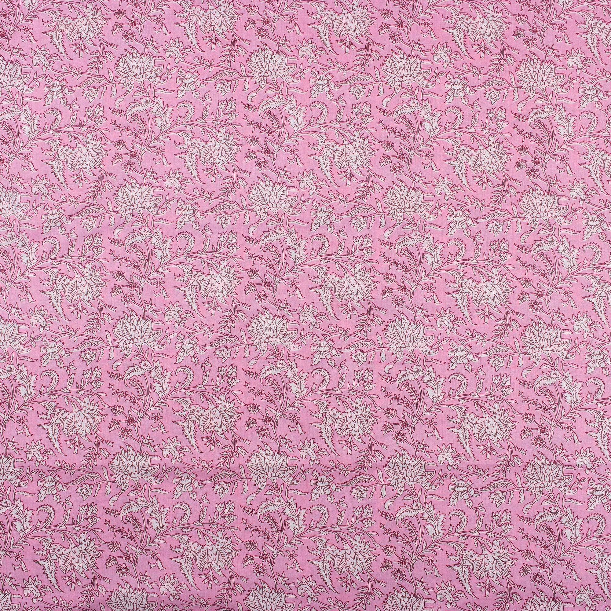 Pink Floral Indian Handmade Printed Cotton Material Fabric