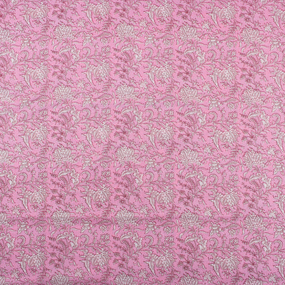 Pink Floral Indian Handmade Printed Cotton Material Fabric