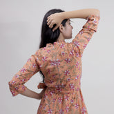 Pink Hand Block Floral Printed Cotton Midi Dress for Women