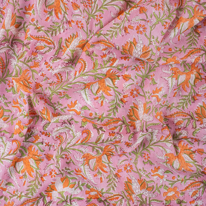 Pink Jaal Floral Block Printed Fabric India