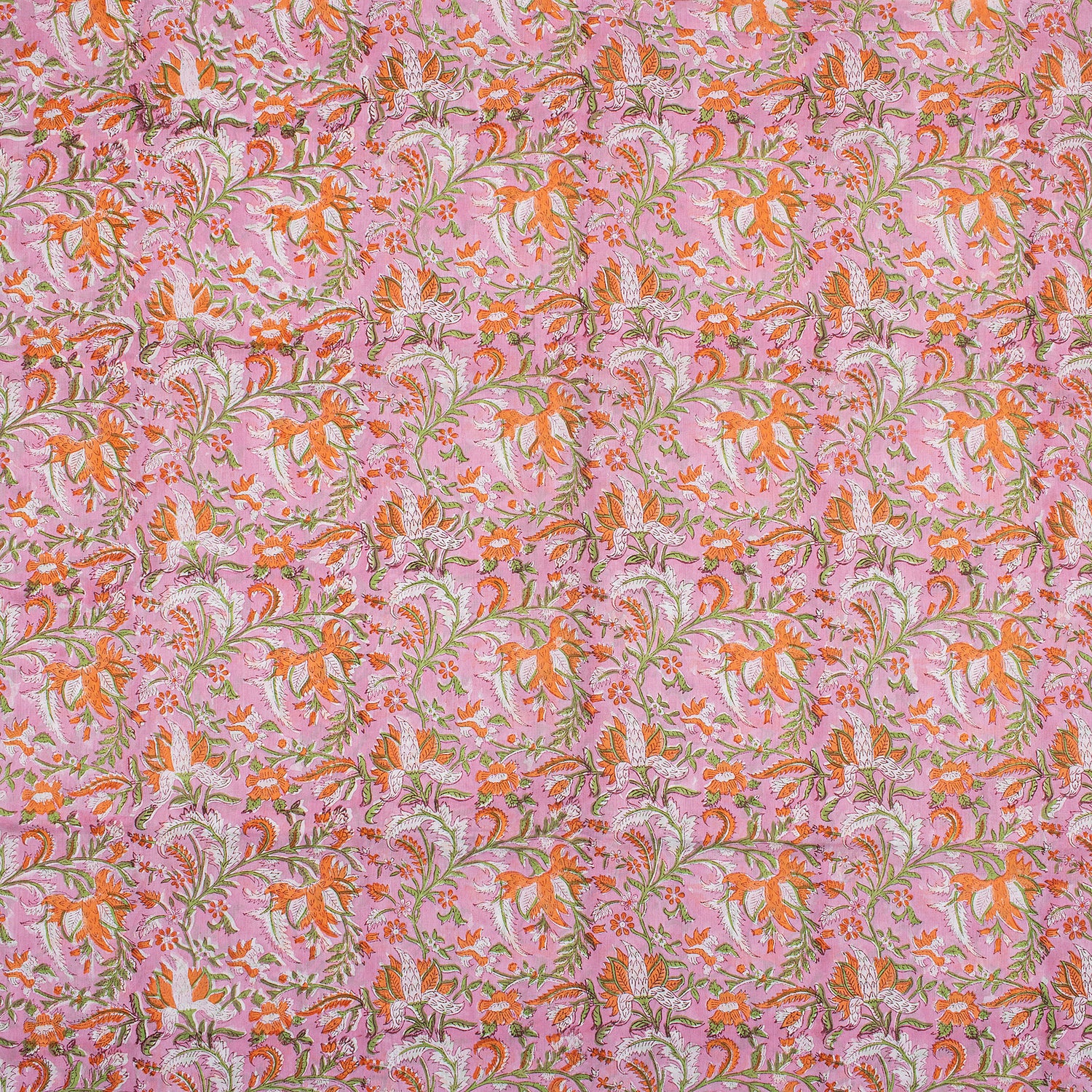 Pink Jaal Floral Block Printed Fabric India