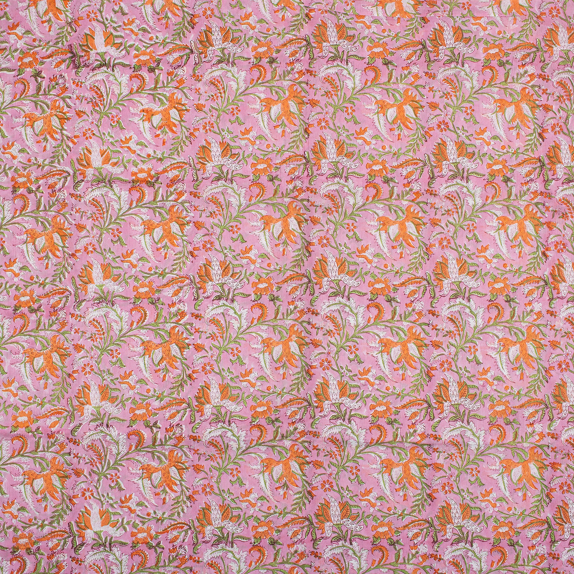 Pink Jaal Floral Block Printed Fabric India