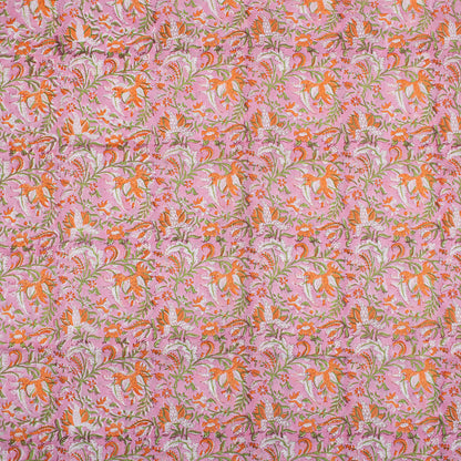 Pink Jaal Floral Block Printed Fabric India