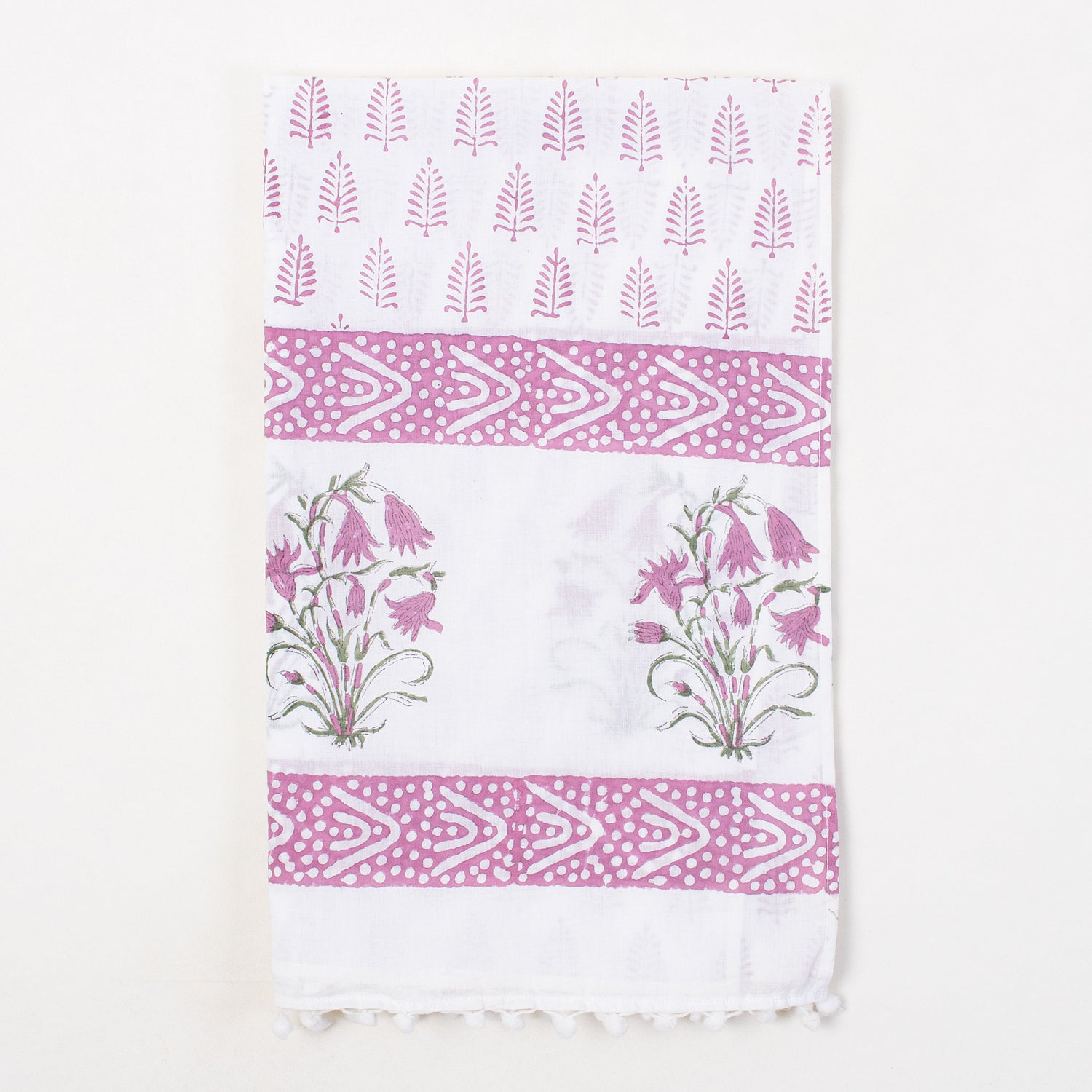 Pink Leaf Hand Block Print Beach Sarong Wrap For Women