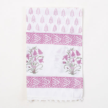 Pink Leaf Hand Block Print Beach Sarong Wrap For Women