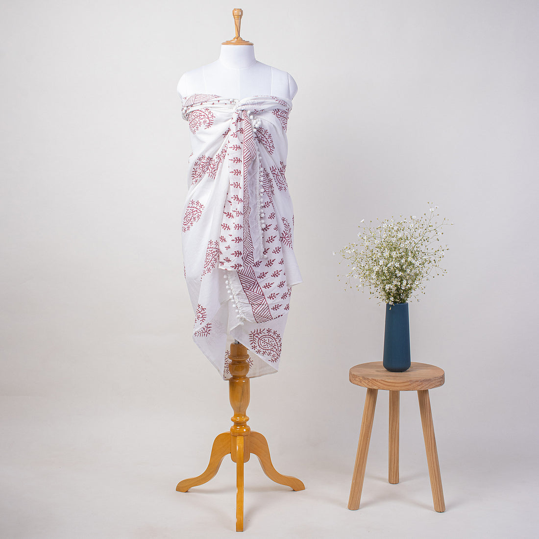 Pink Paisley Hand Block Print Cotton Sarong For Women