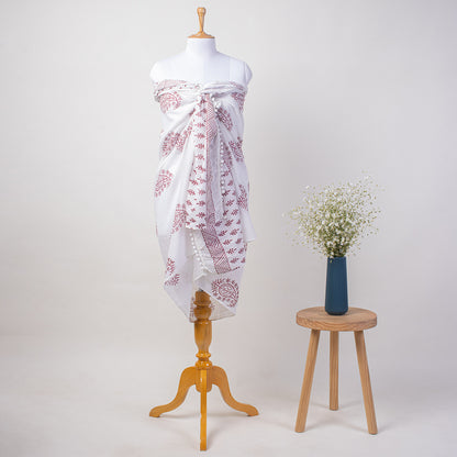 Pink Paisley Hand Block Print Cotton Sarong For Women