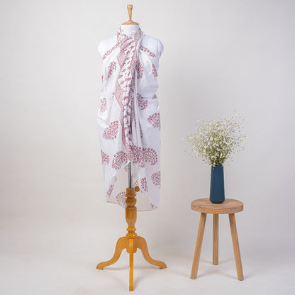 Pink Paisley Hand Block Print Cotton Sarong For Women