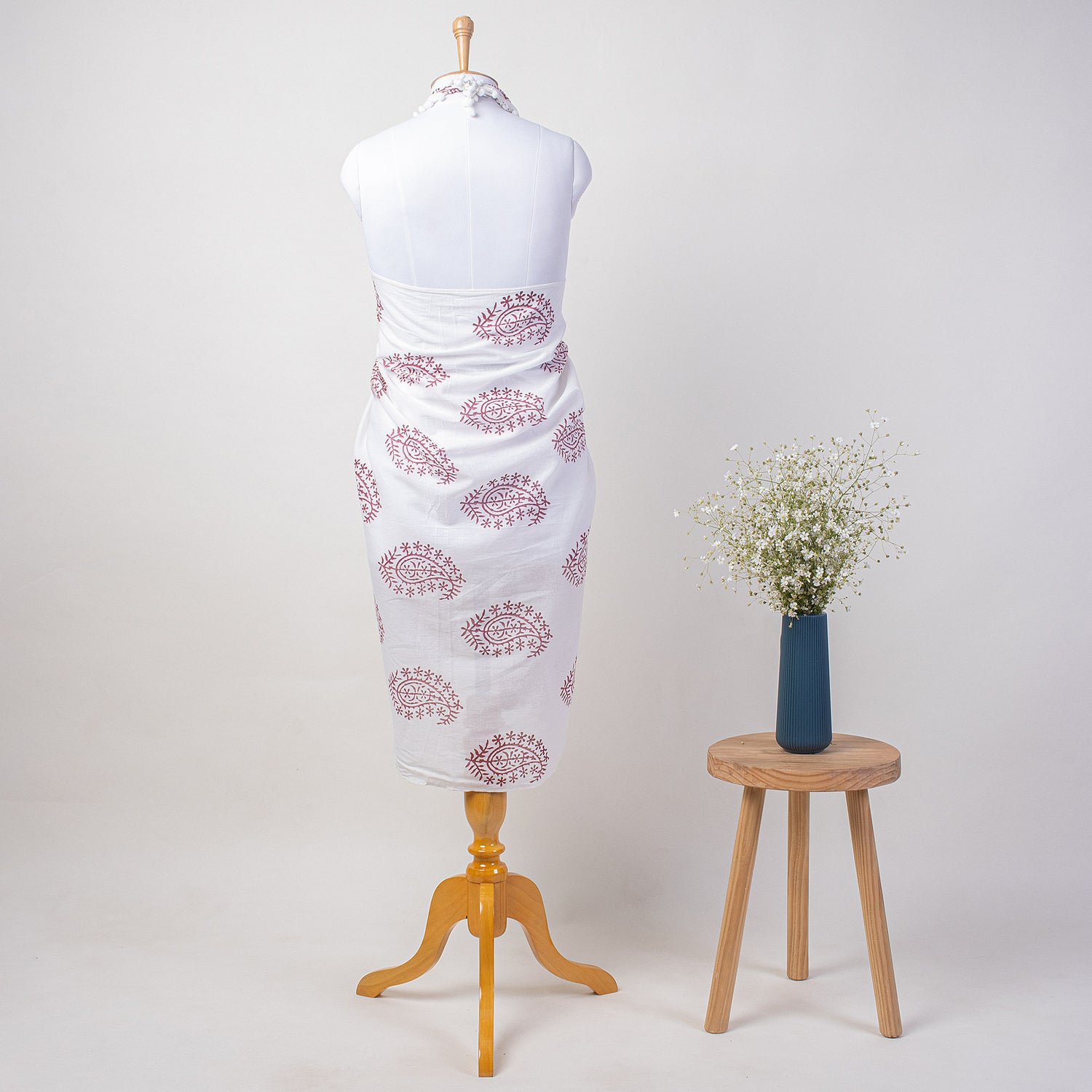 Pink Paisley Hand Block Print Cotton Sarong For Women