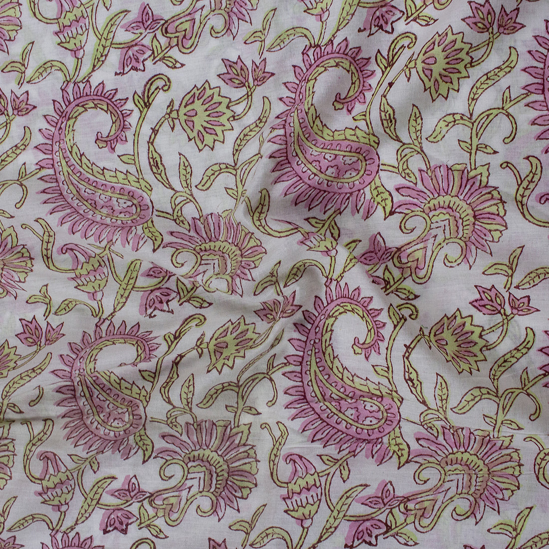 Pink Paisley Indian Hand Block Printed Cotton Fabric