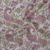 Pink Paisley Indian Hand Block Printed Cotton Fabric