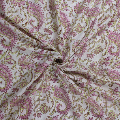 Pink Paisley Indian Hand Block Printed Cotton Fabric