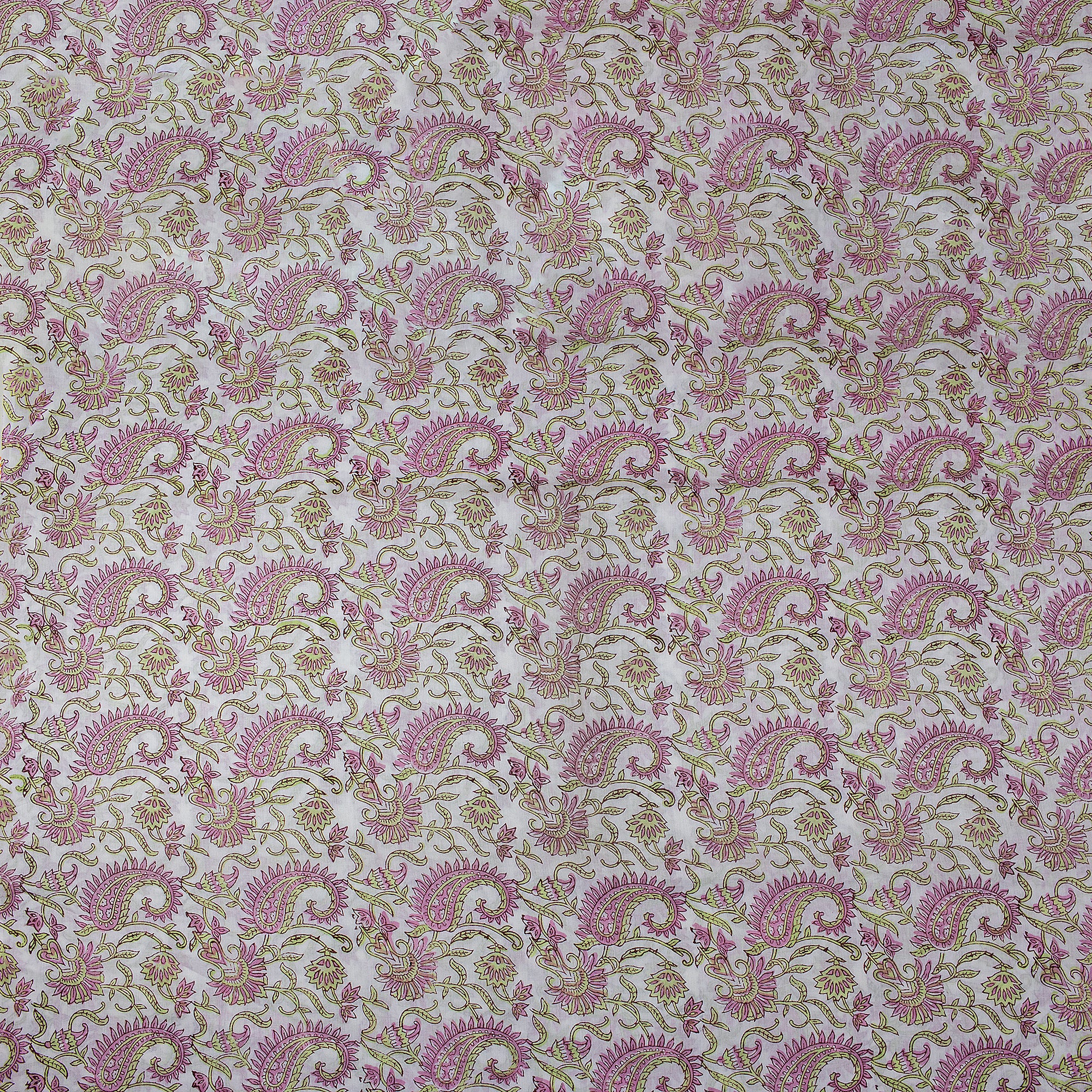 Pink Paisley Indian Hand Block Printed Cotton Fabric
