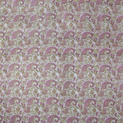 Pink Paisley Indian Hand Block Printed Cotton Fabric
