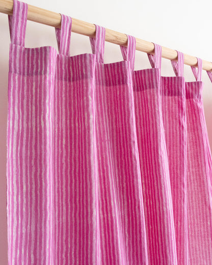 Pink Stripe Block Printed Cotton Curtains for Door