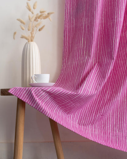Pink Stripe Block Printed Cotton Curtains for Door