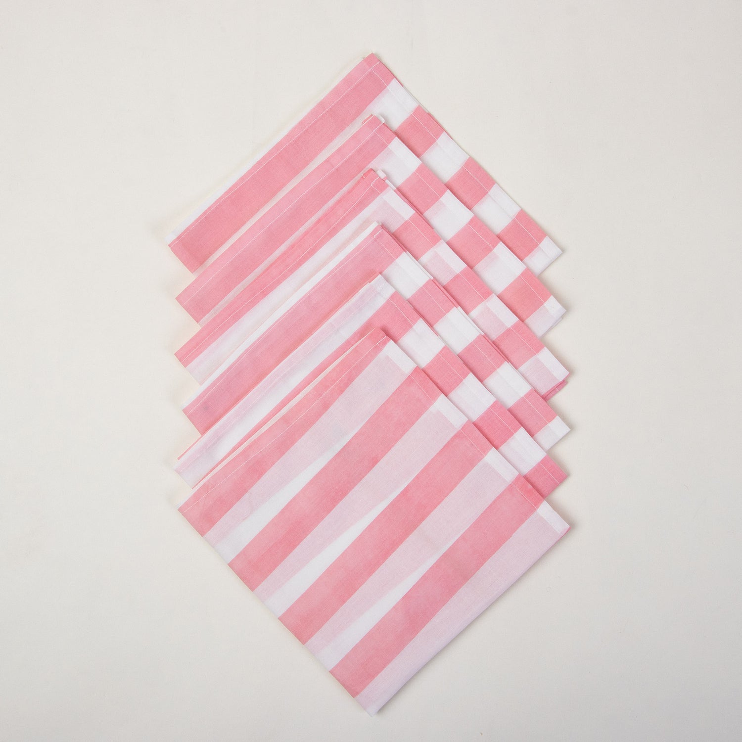 Pink Striped Hand Block Printed Dinner Napkin Cloth