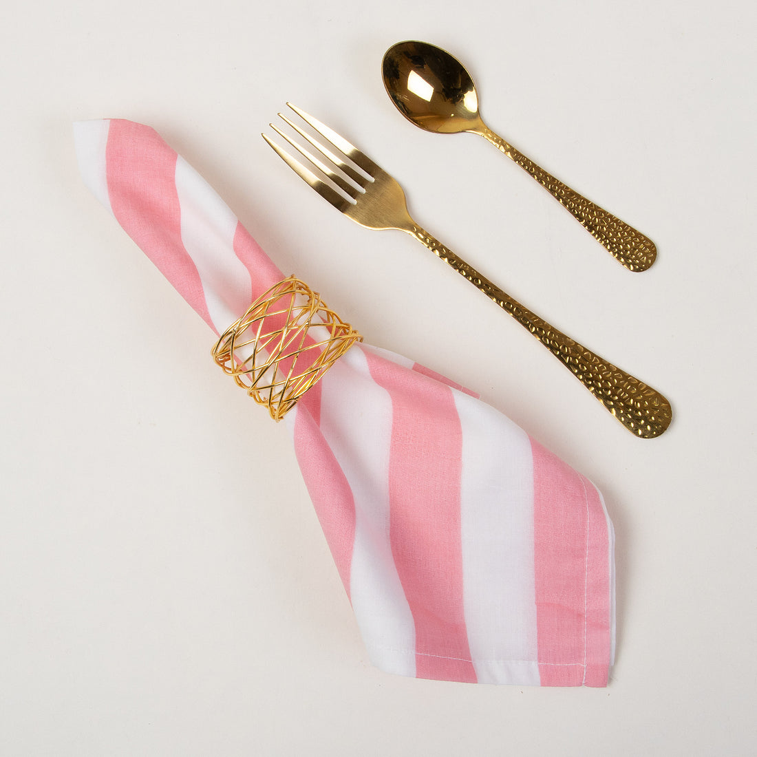 Pink Striped Hand Block Printed Dinner Napkin Cloth