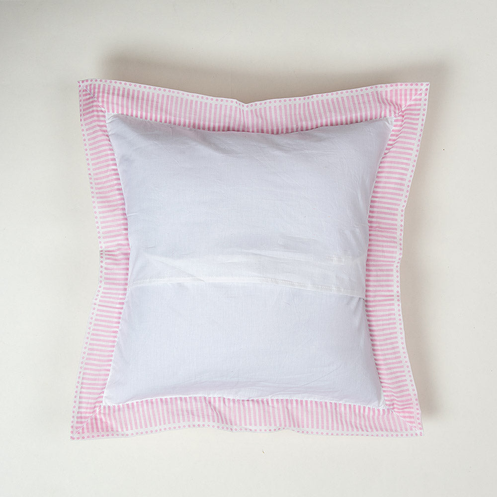 Pink Striped Vintage Kantha Cotton Cushion Cover