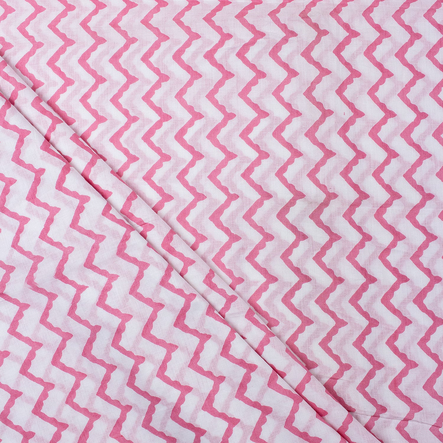 Pink Wave Hand Block Organic Cotton Fabric