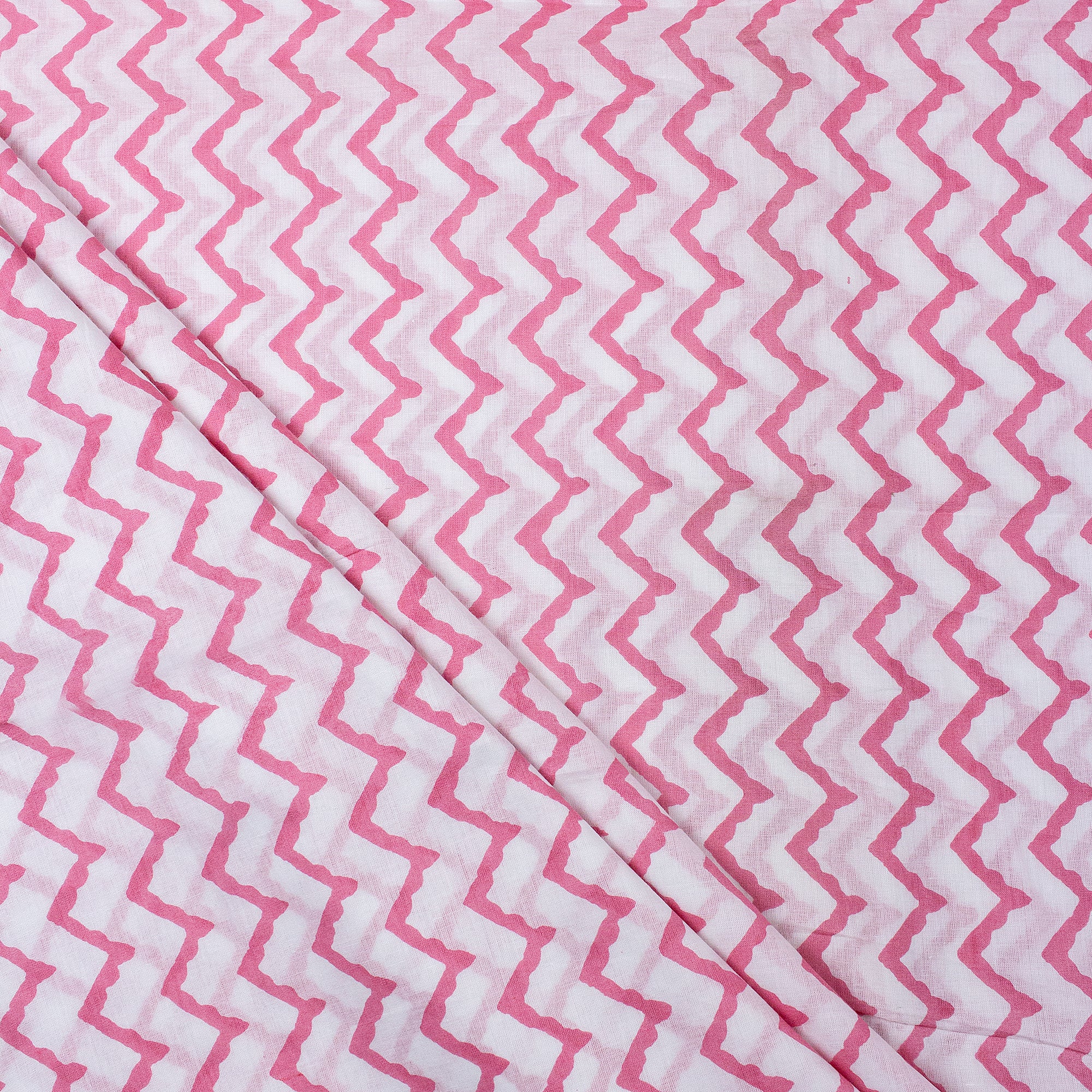 Pink Wave Hand Block Organic Cotton Fabric