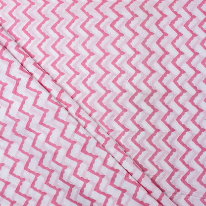 Pink Wave Hand Block Organic Cotton Fabric
