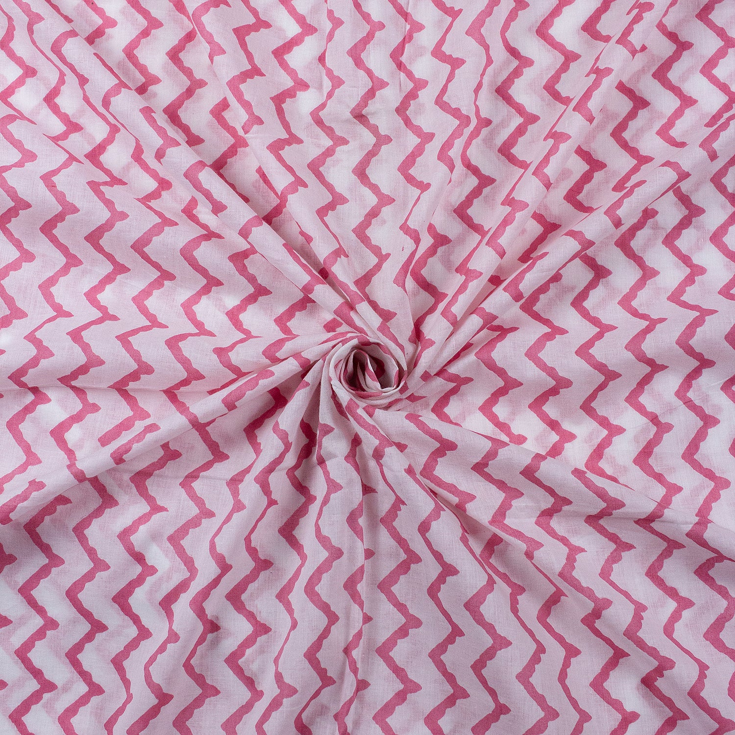 Pink Wave Hand Block Organic Cotton Fabric