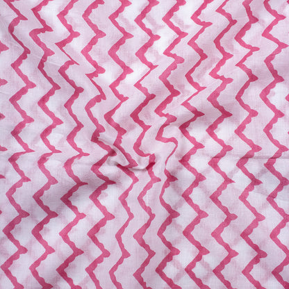 Pink Wave Hand Block Organic Cotton Fabric