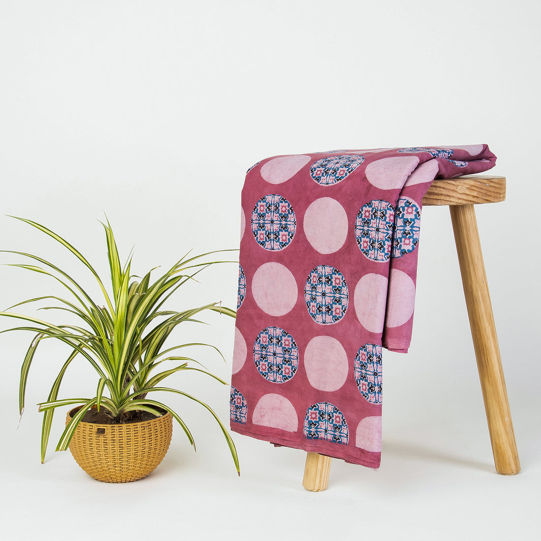 Polka Dots Pink Dabu Hand Block Print Fabric 