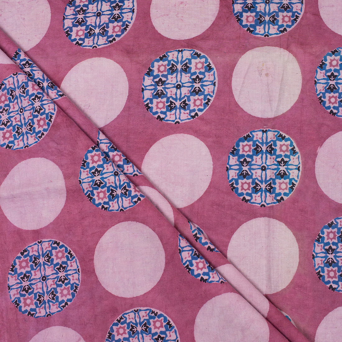 Polka Dots Pink Dabu Hand Block Print Fabric 