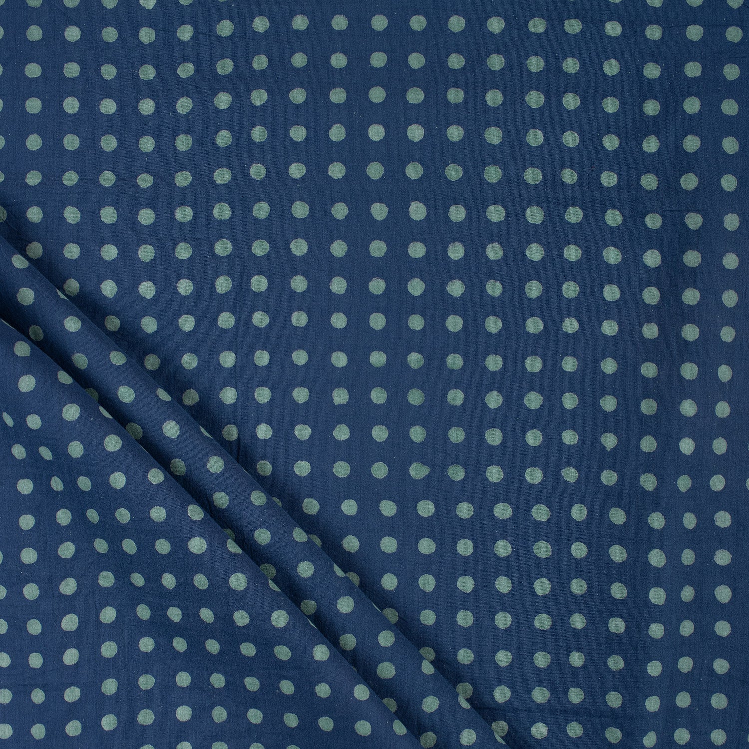 Polka Dots Printed Indigo Fabric For Dress