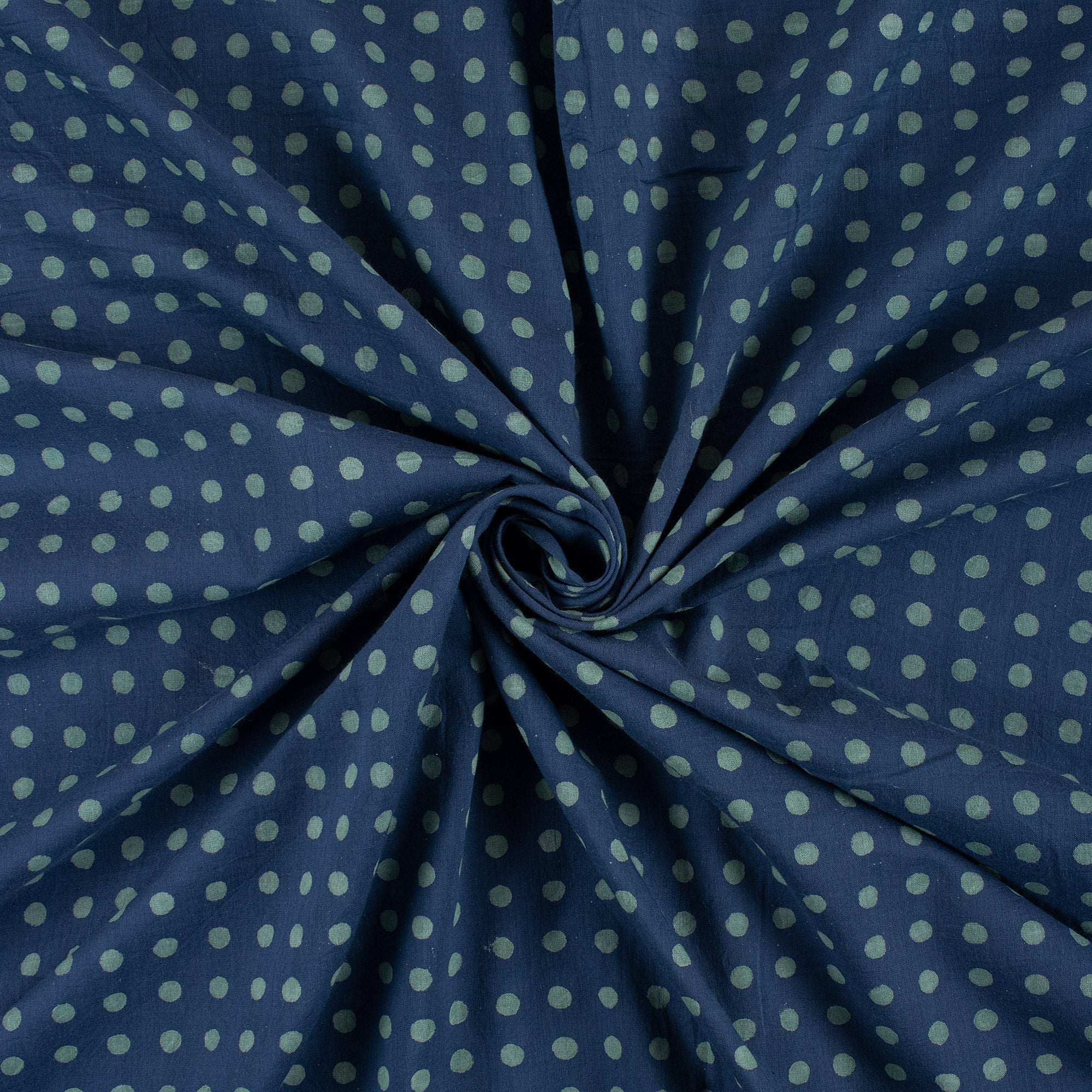 Polka Dots Printed Indigo Fabric For Dress