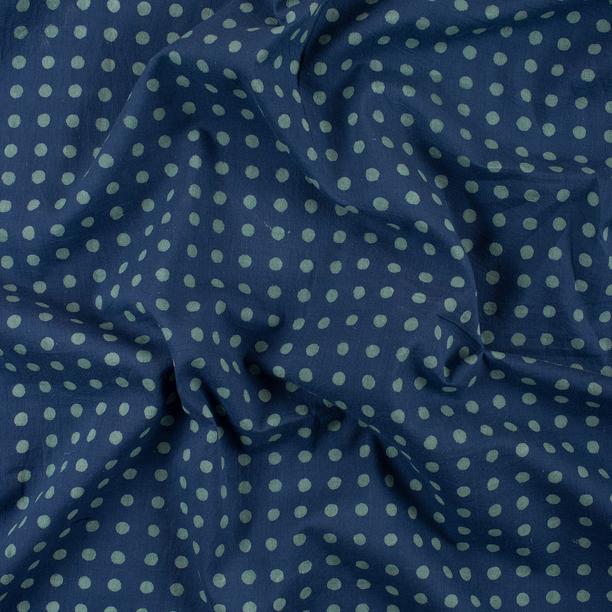 Polka Dots Printed Indigo Fabric For Dress