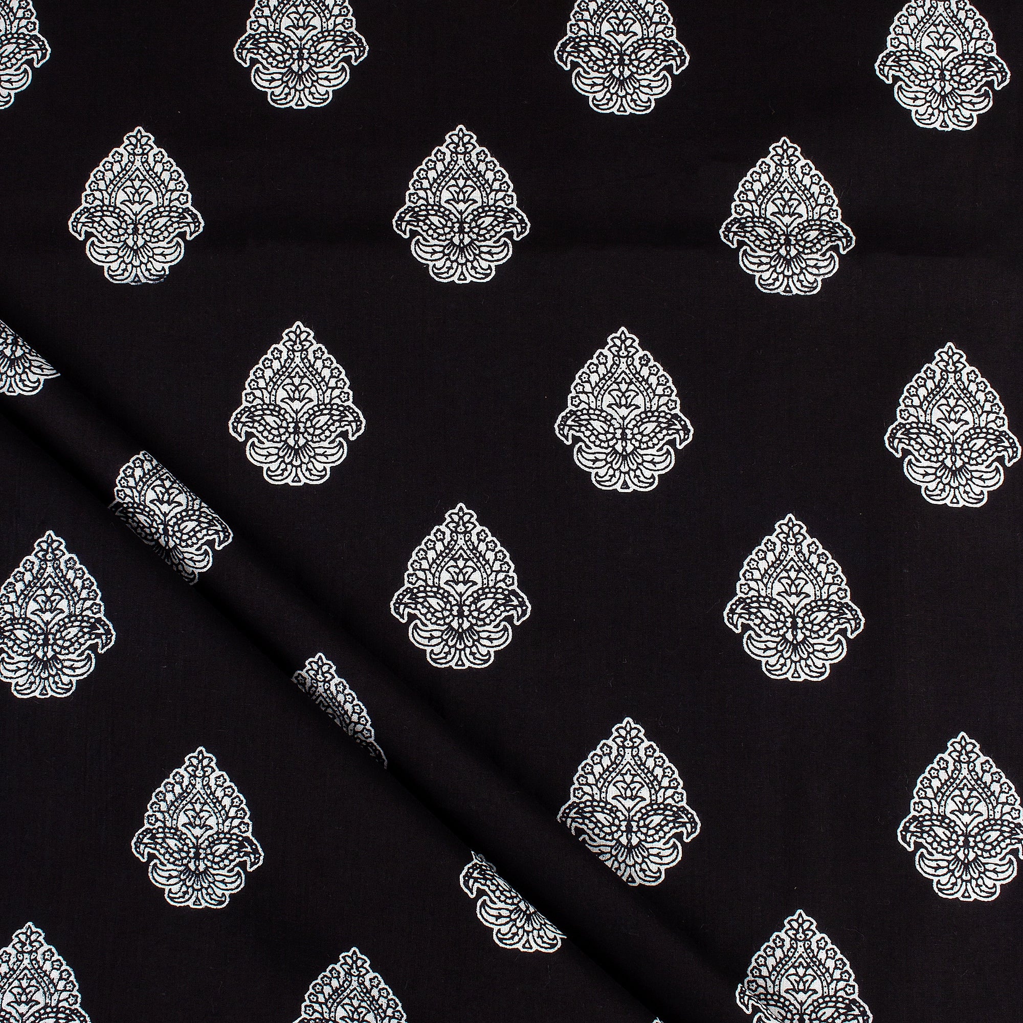 Premium Black and White Floral Cotton Fabric
