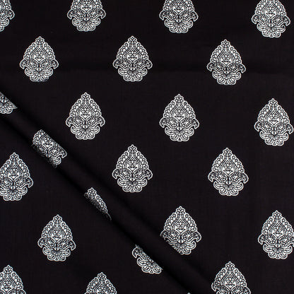 Premium Black and White Floral Cotton Fabric