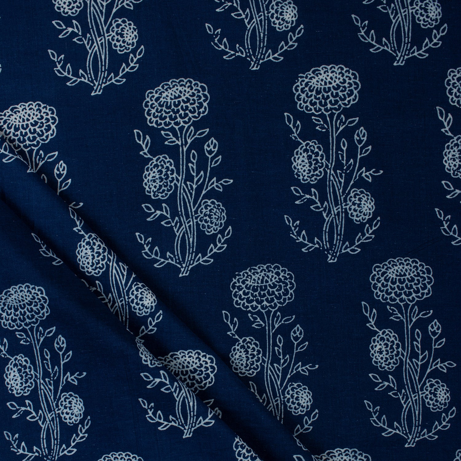 Premium Boota Floral Print Indigo Cotton Fabric